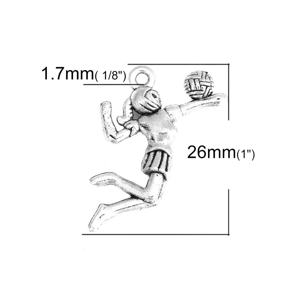 10 Breloques sport volley-ball argent N°01