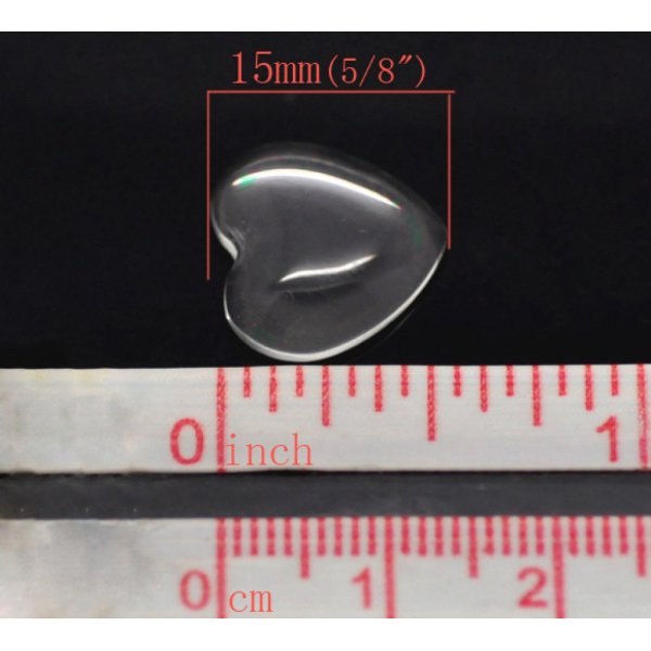 10 Cuori cabochon 14 x 15 mm in vetro trasparente con bava N&deg;22