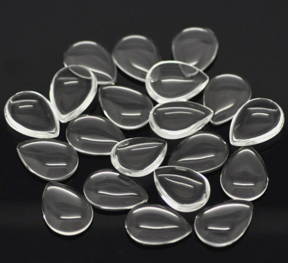 10 Gocce cabochon 13 x 18 mm in vetro trasparente con bava N°24