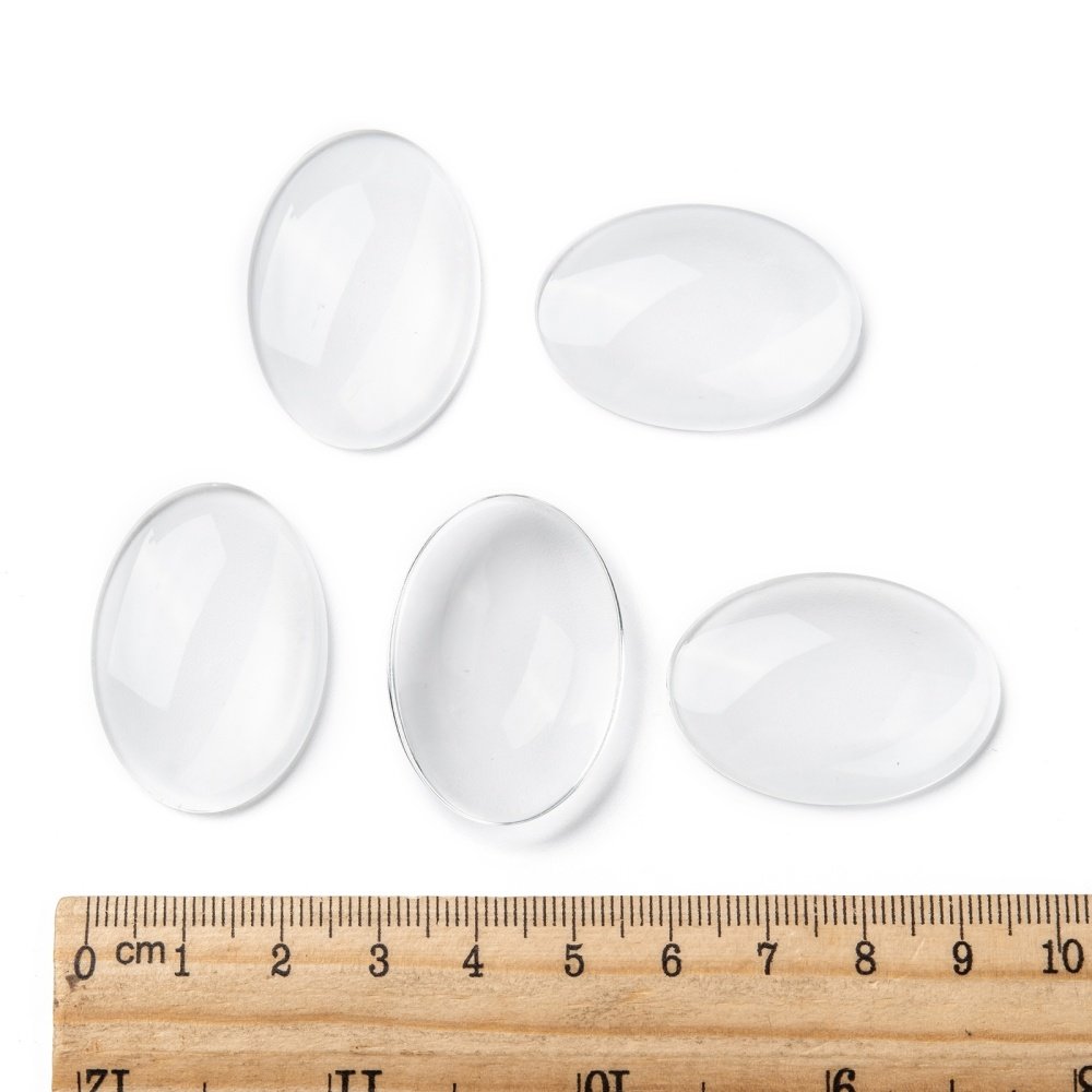 10 Cabochon ovali 25 x 35 mm in vetro trasparente con bava N°20