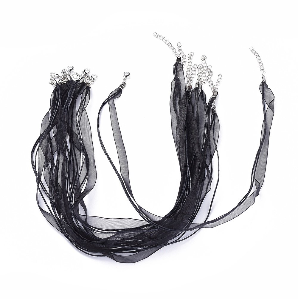 10 Collane con nastro di organza e cordoncino cerato nero