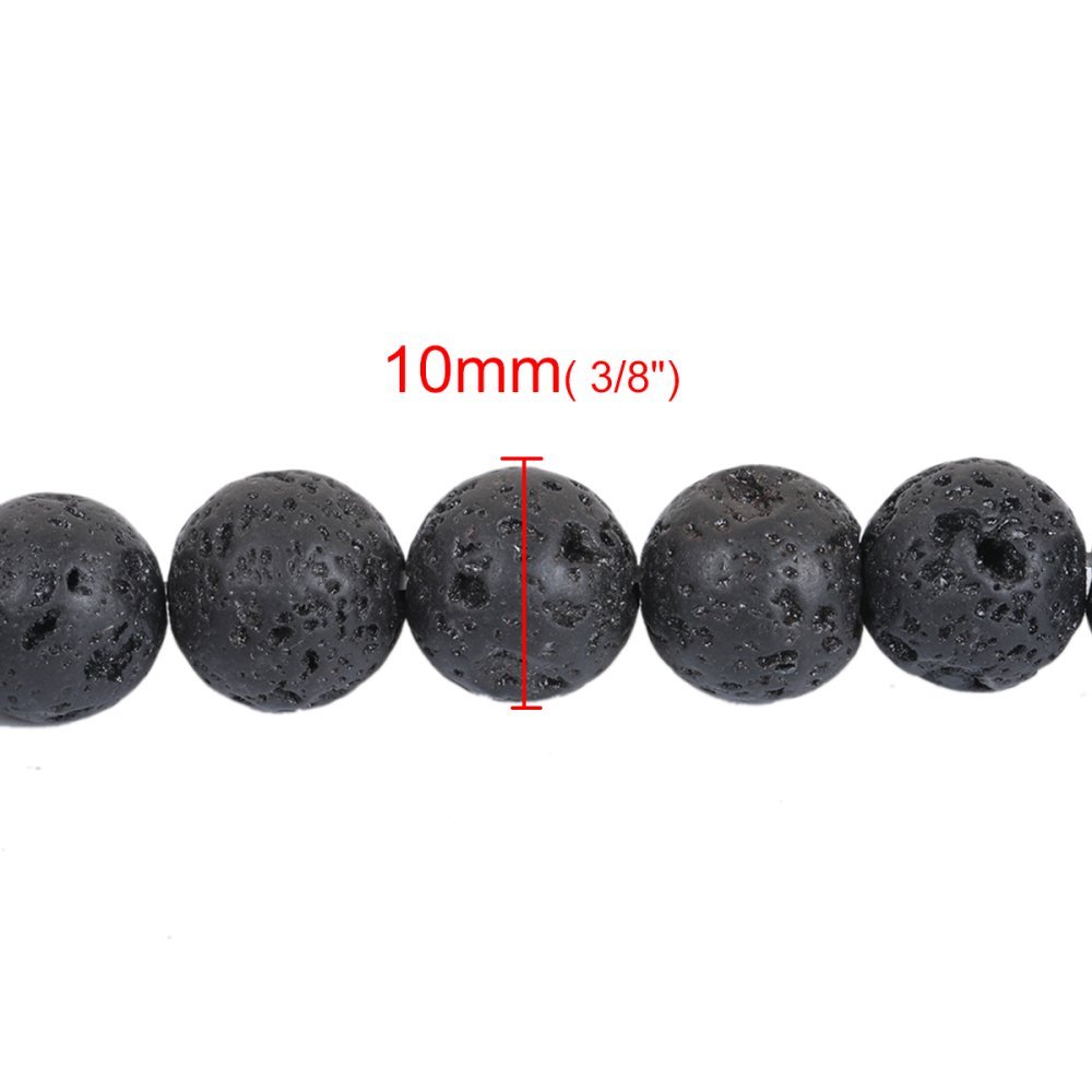 10 Perles en Pierre de Lave Rond Noir 10mm