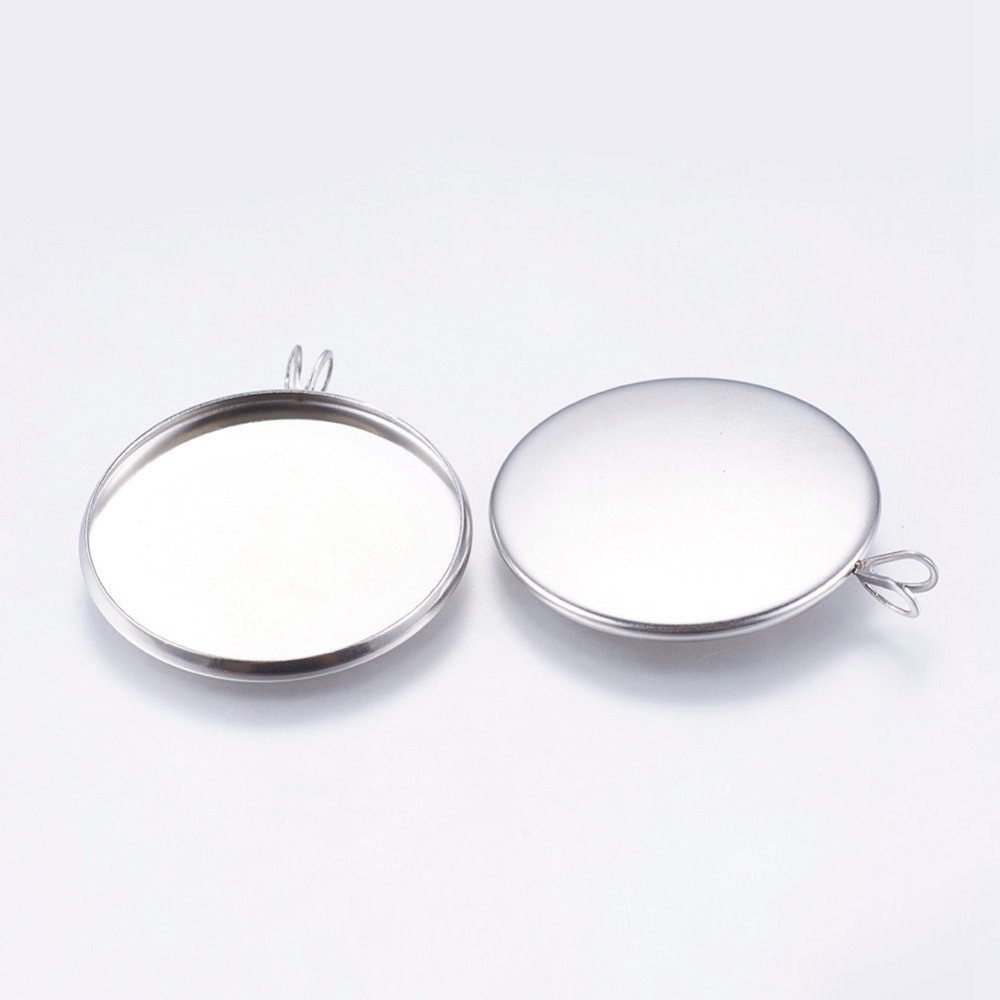 10 supporti per cabochon 25 mm argento antico, acciaio inox