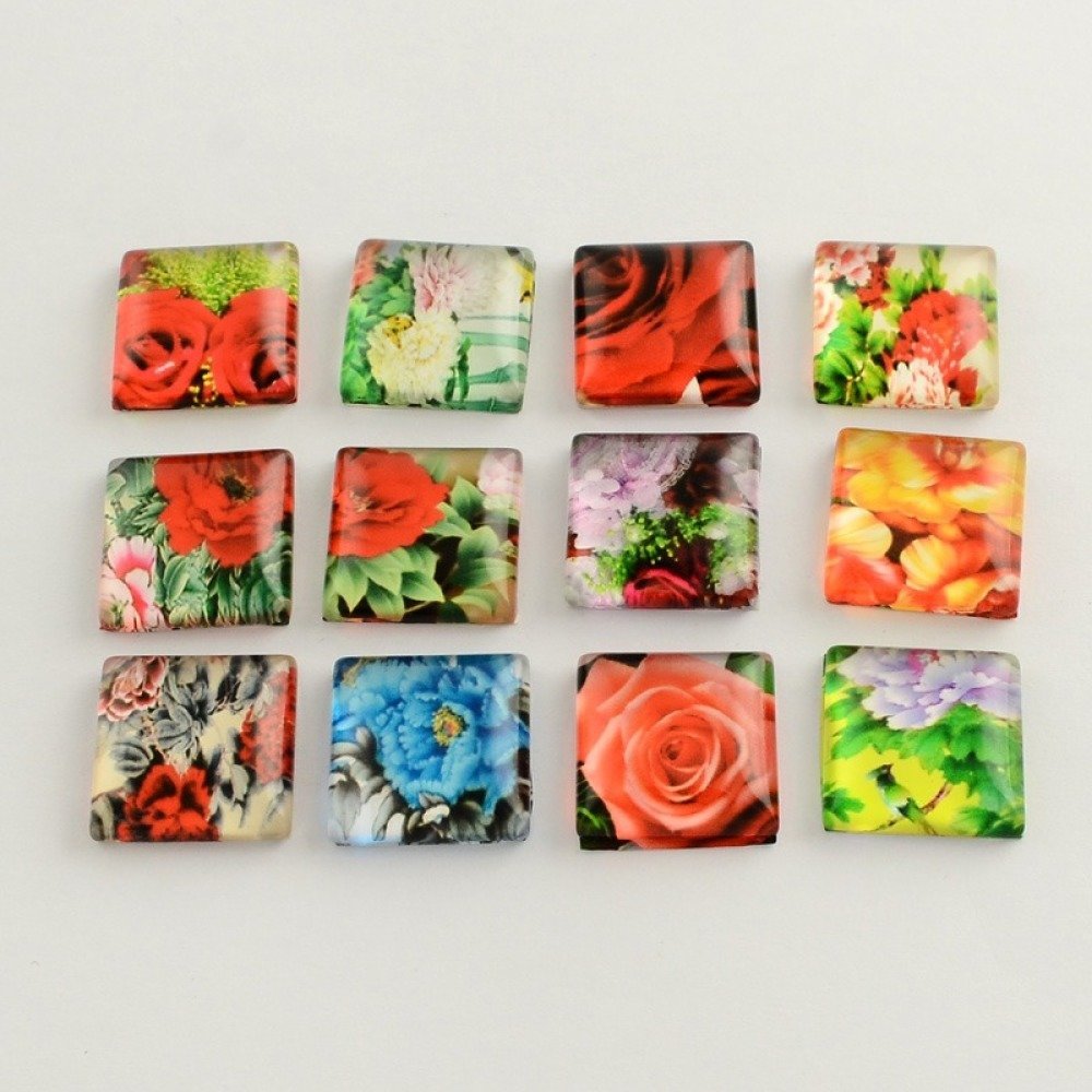 10 cabochon di vetro quadrati 20 mm assortiti Fiori S-22-20-17