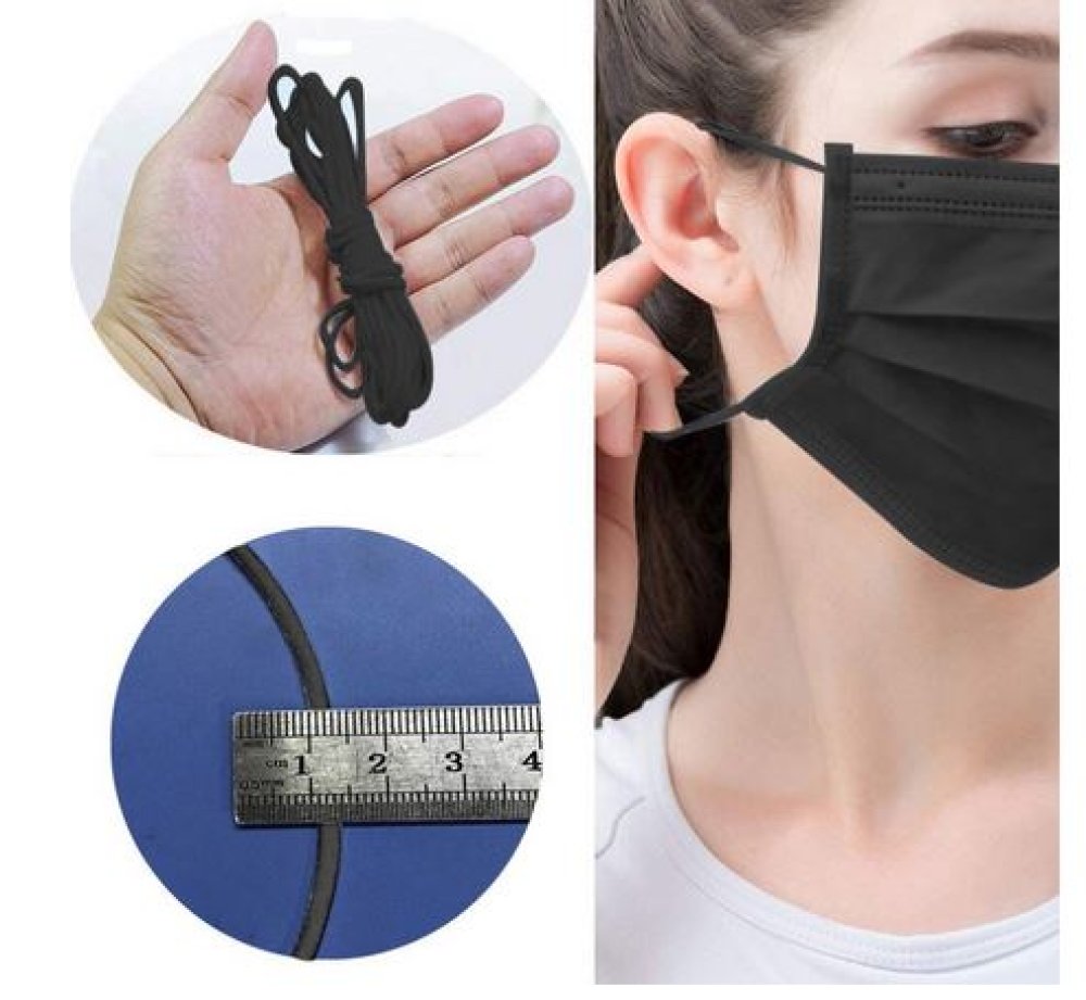 10 metri Maschera elastica in poliestere rotonda 2,5 mm Nero