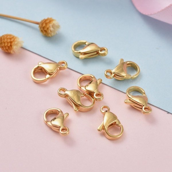 1 Fermoir Acier Inoxydable Plaqu&eacute; Or 24K Mousqueton 11 x 7 mm Dor&eacute;