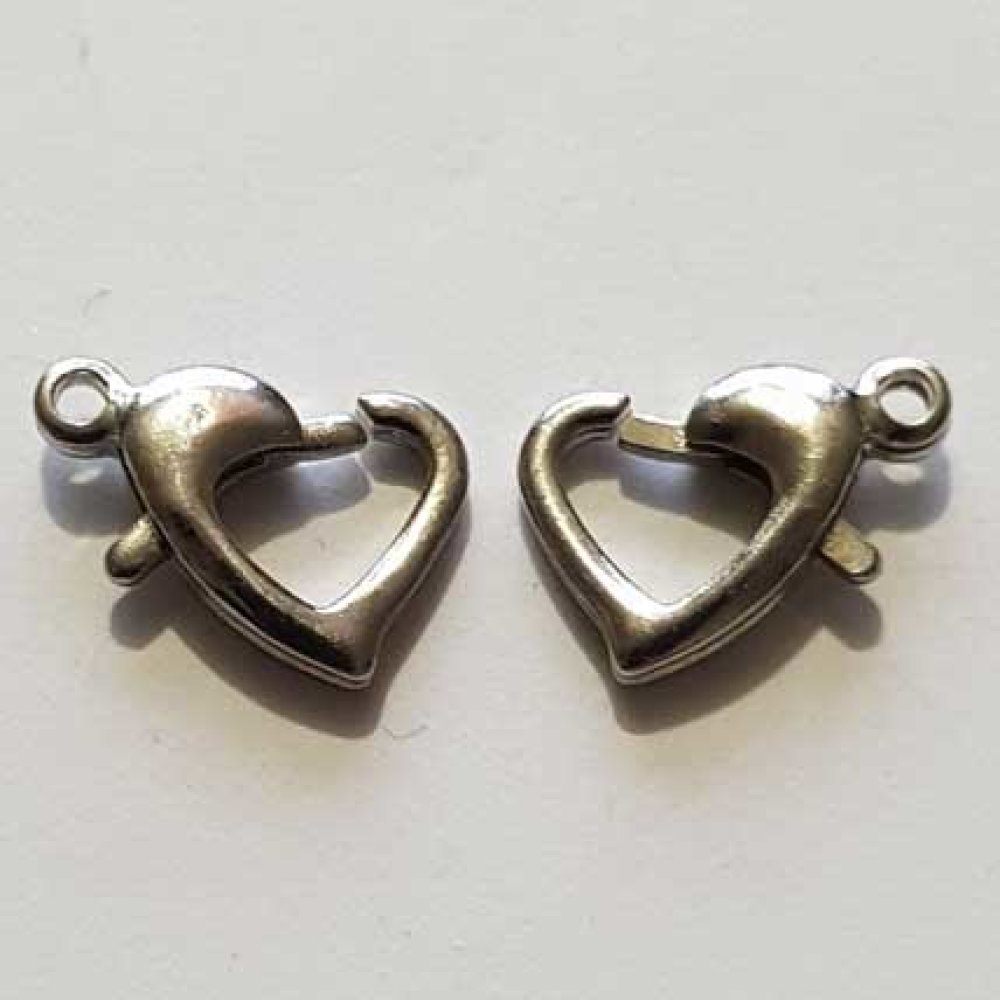 1 Fermaglio a cuore 13 mm Argento invecchiato