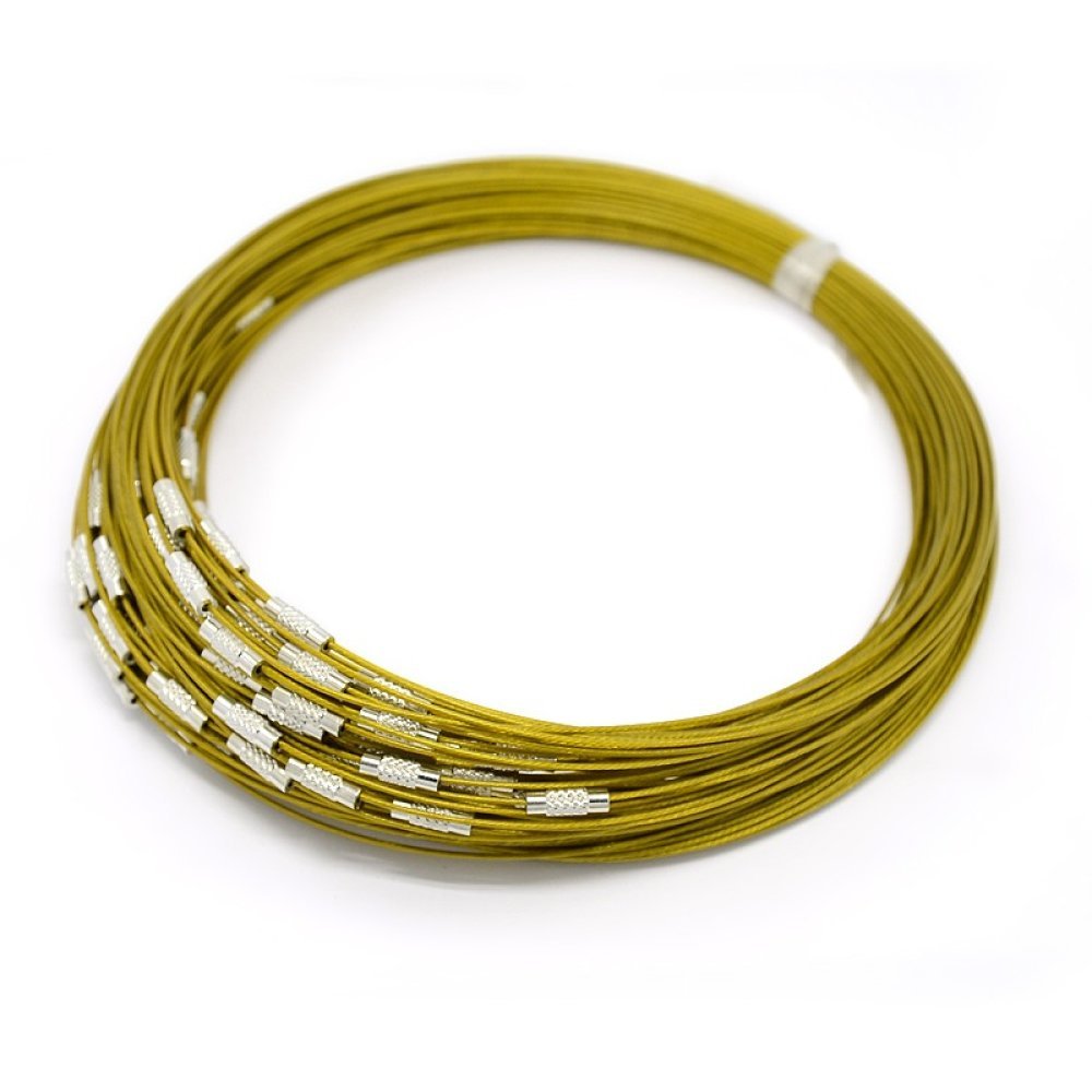 1 collana filo rigido cablato verde giallo chiusura a vite N°01