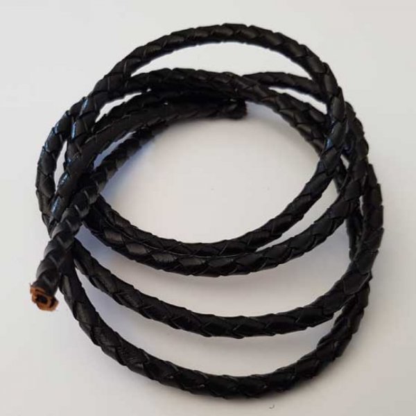 1 m&egrave;tre Cordon rond cuir tress&eacute; Noir 5 mm