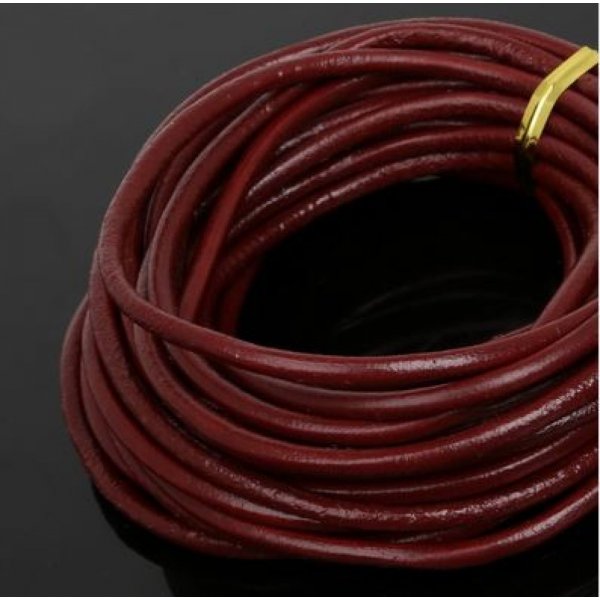 1 metro Cordoncino rotondo in pelle liscia Bordeaux 3 mm