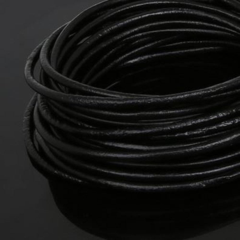 1 metro Cordoncino rotondo in pelle liscia Nero 3 mm