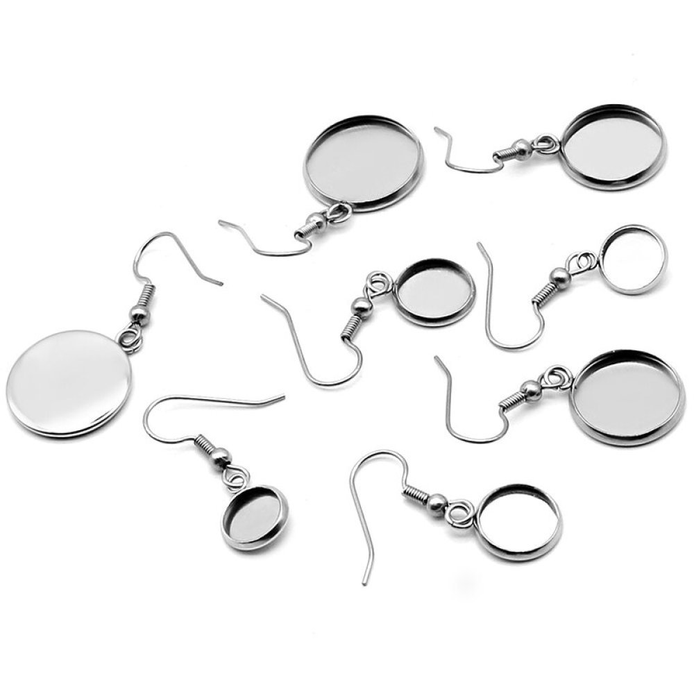 20 orecchini cabochon 14 mm N°06 Argento invecchiato