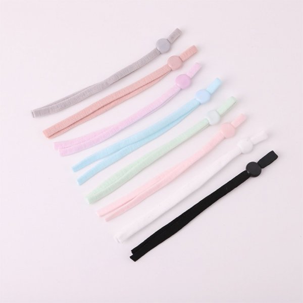 2 fasce bianche in corda elastica con occhiello regolabile per il fissaggio della maschera.