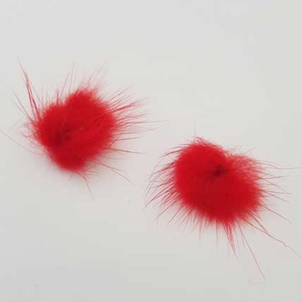 2 Pompons Fourrures 20 mm Rouge