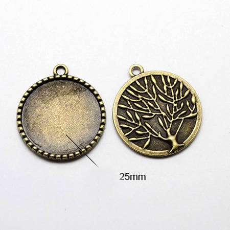 2 supporti per cabochon in bronzo da 25 mm, pendenti con cabochon 06AB 