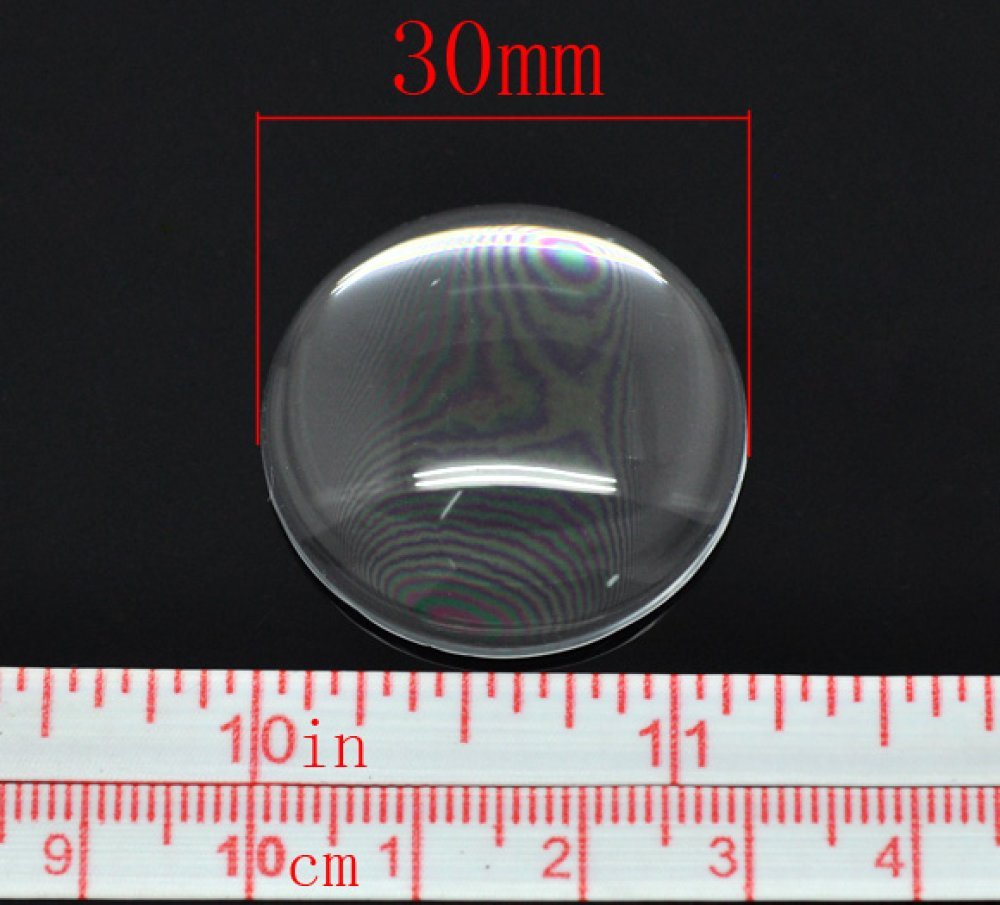 50 Cabochons Ronds 30 mm en verre Loupe transparent N°13