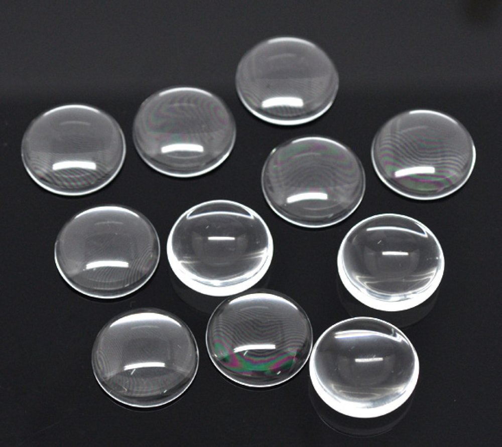 5 Cabochon rotondi da 20 mm in vetro trasparente con bava N°08