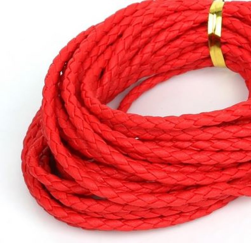 5 metri Cordone rotondo intrecciato in similpelle Rosso 3 mm