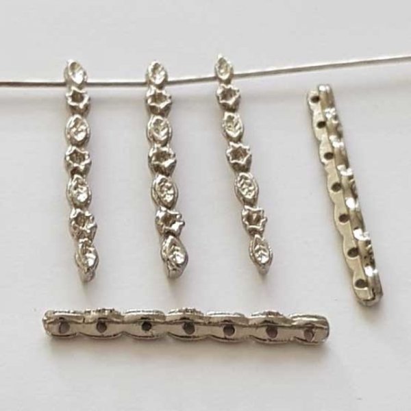 Barre Argent Entretoise S&eacute;parateur perle, multi rangs 7 trous N&deg;03