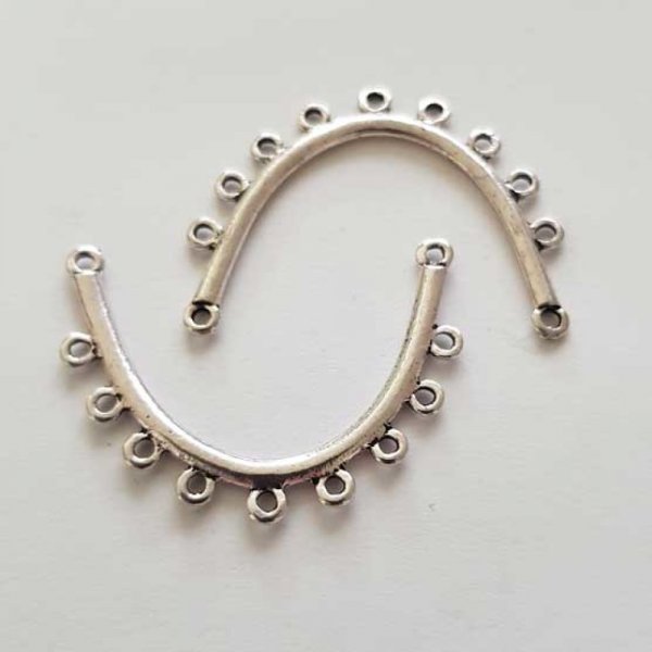 Barre Tige Courb&eacute; En M&eacute;tal Argent&eacute; 2 anneaux N&deg;05 Argent