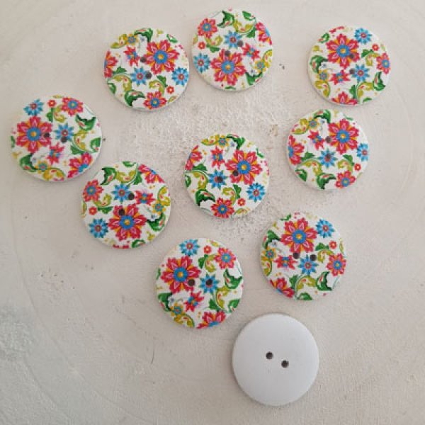 Pomello in legno fiori 30 mm N&deg;01 x 10 pezzi