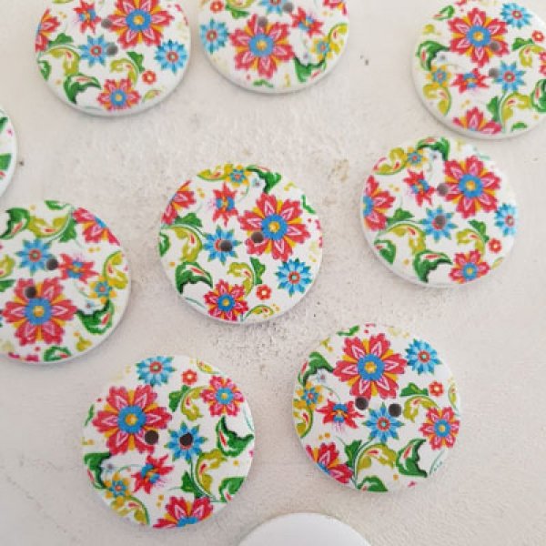 Pomello in legno fiori 30 mm N&deg;01 x 10 pezzi