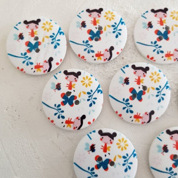 Pomello in legno fiori 30 mm N&deg;04 x 10 pezzi