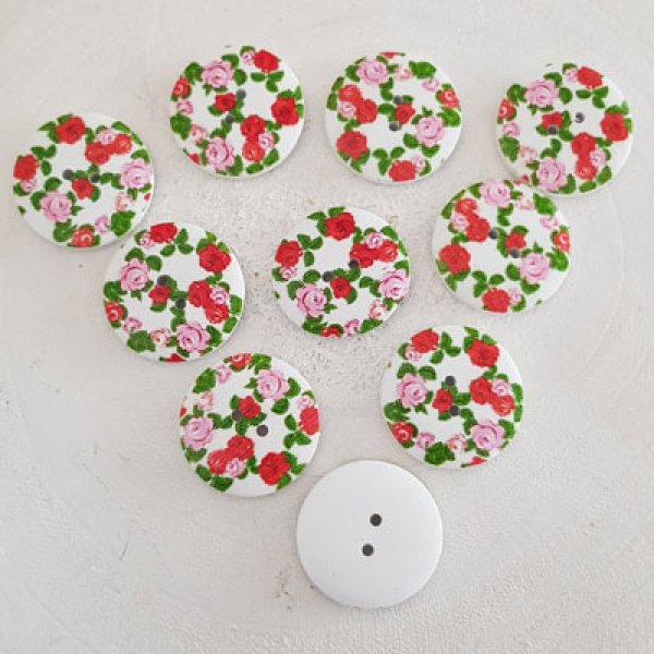 Pomello in legno fiori 30 mm N&deg;06 x 10 pezzi