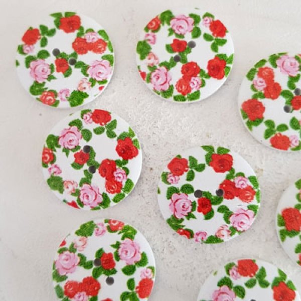 Pomello in legno fiori 30 mm N&deg;06 x 10 pezzi