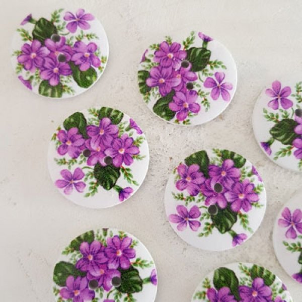 Pomello in legno fiori 30 mm N&deg;07 x 10 pezzi