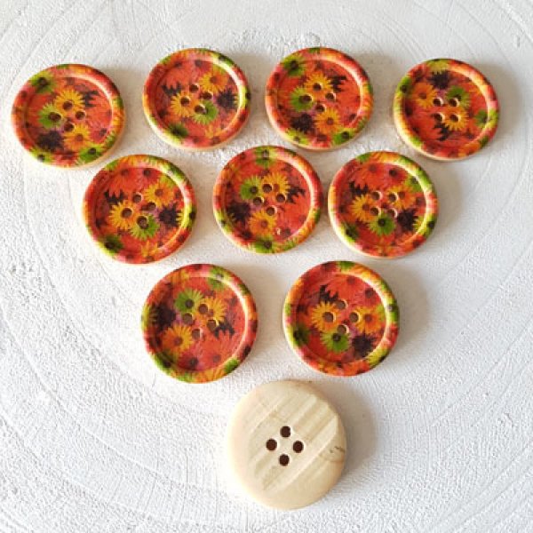 Pomello in legno fiori 30 mm N&deg;09 x 10 pezzi