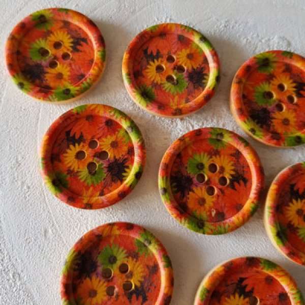 Pomello in legno fiori 30 mm N&deg;09 x 10 pezzi