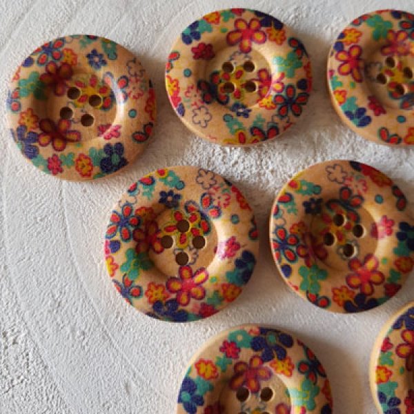 Pomello in legno fiori 30 mm N&deg;10 x 10 pezzi