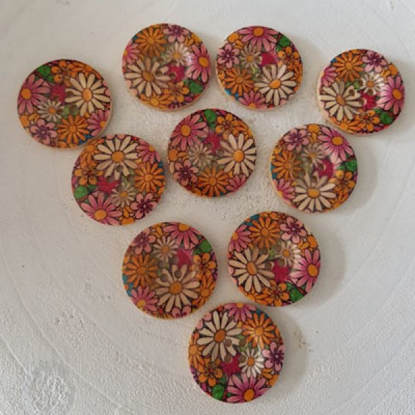 Pomello in legno fiori 30 mm N&deg;11 x 10 pezzi