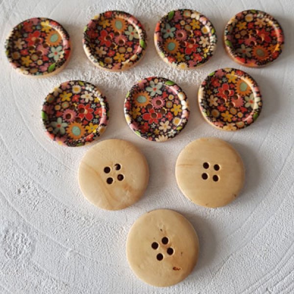 Pomello in legno fiori 30 mm N&deg;12 x 10 pezzi