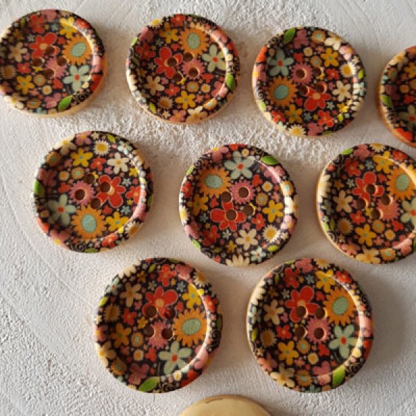 Pomello in legno fiori 30 mm N&deg;12 x 10 pezzi