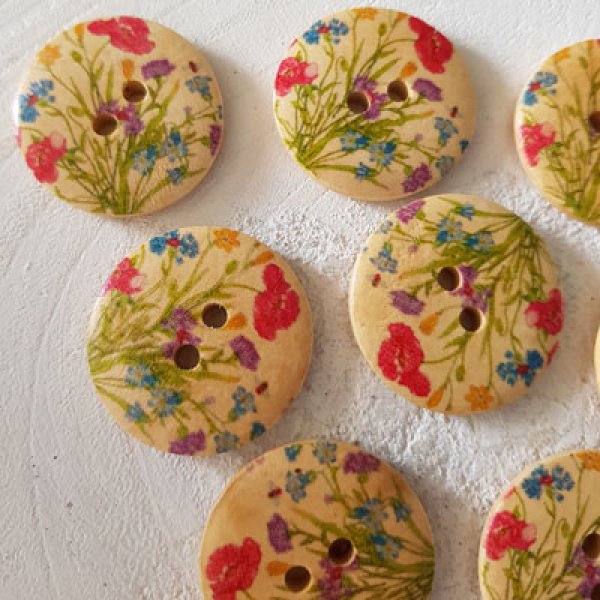 Pomello in legno fiori 30 mm N&deg;13 x 10 pezzi