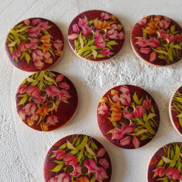 Pomello in legno fiori 30 mm N&deg;14 x 10 pezzi