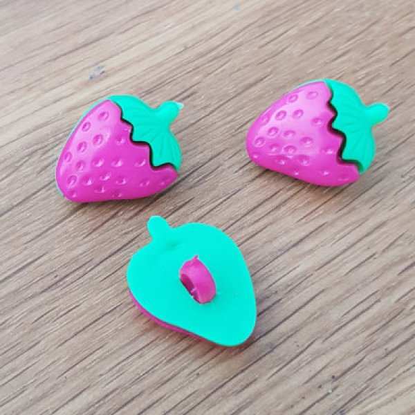 Bottoni fantasia, bambini, neonati Motivo fragola N&deg;04 verde e fucsia