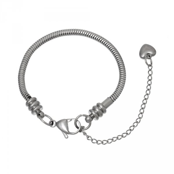 Bracelet Acier Inoxydable N&deg;05-02 Argent Fermoir Mousqueton 18 cm