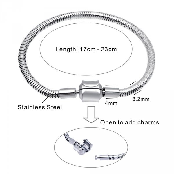 Bracelet Acier Inoxydable N&deg;06 Argent Fermoir Clip 17 cm