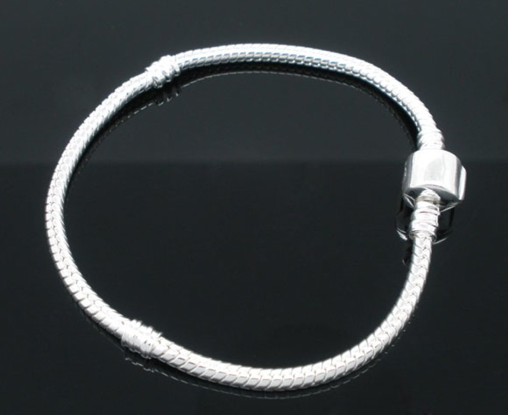 Bracciale europeo a clip 17 cm Chiusura liscia Argento placcato 925