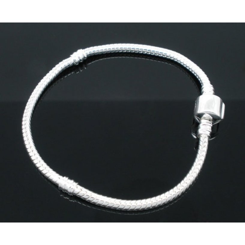 Bracciale europeo a clip 17 cm Chiusura liscia Argento placcato 925