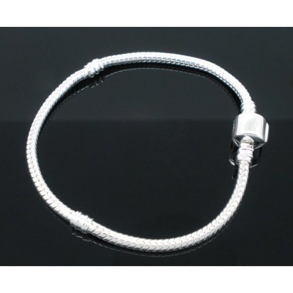 Bracciale europeo a clip 16 cm Chiusura liscia Argento placcato 925
