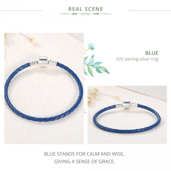 Bracelet Cuir Tress&eacute; Bleu 19 cm Fermoir Clip Argent 925