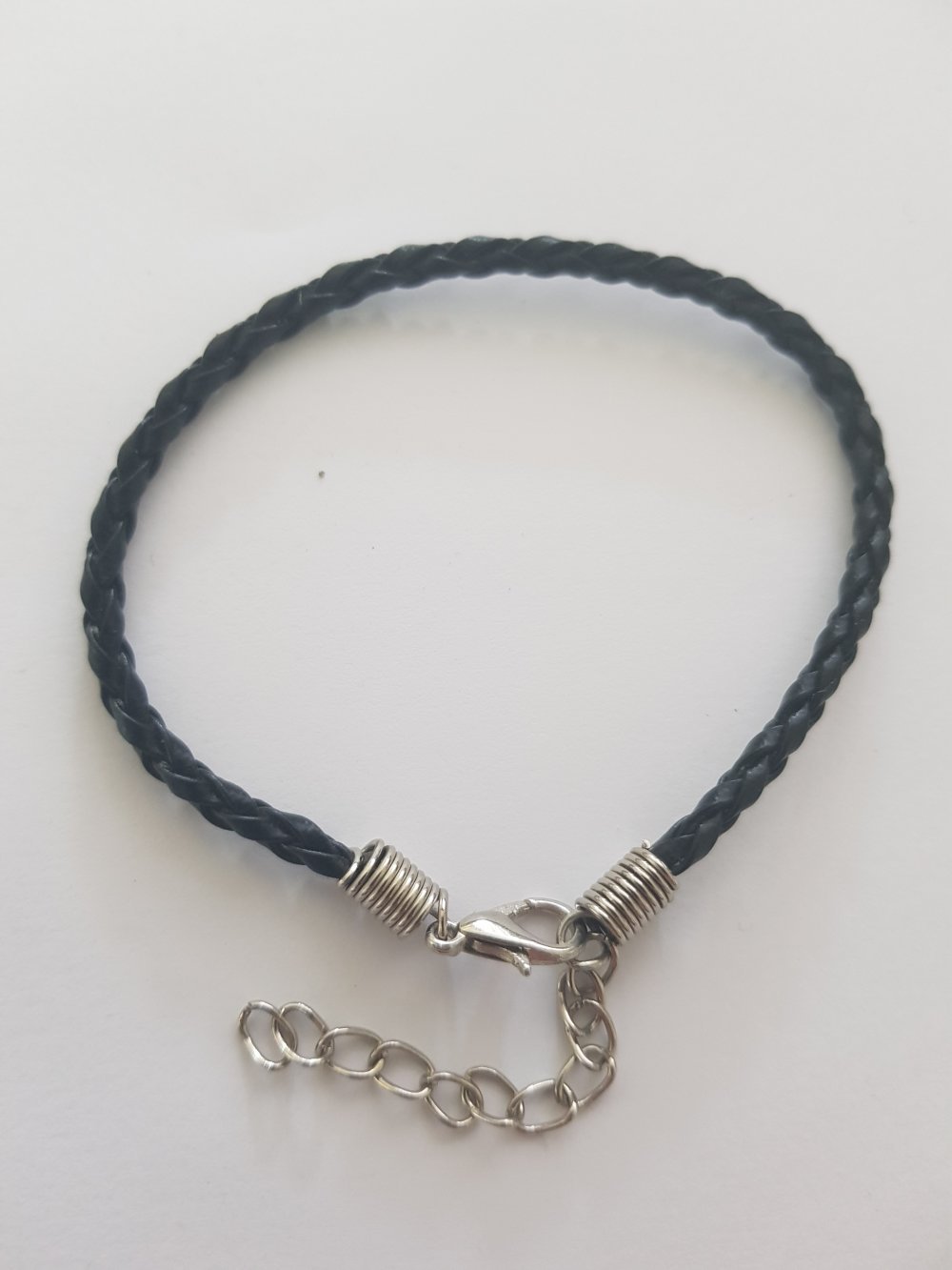 Bracelet Tressé Effet Cuir Noir 20 cm