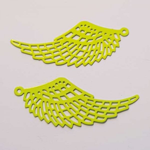 Breloque Aile N&deg;009 Estampe Filigrane Jaune 49 x 20 mm