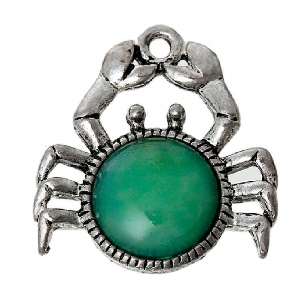 Charm Segno zodiacale Cancro Granchio Verde Argento Metallo N°02