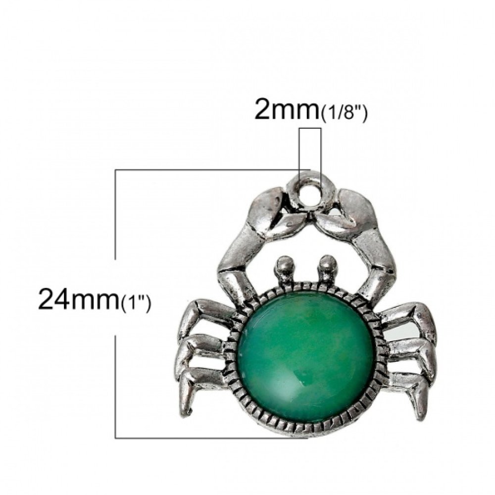 Charm Segno zodiacale Cancro Granchio Verde Argento Metallo N°02