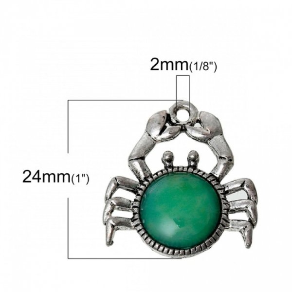Charm Segno zodiacale Cancro Granchio Verde Argento Metallo N&deg;02